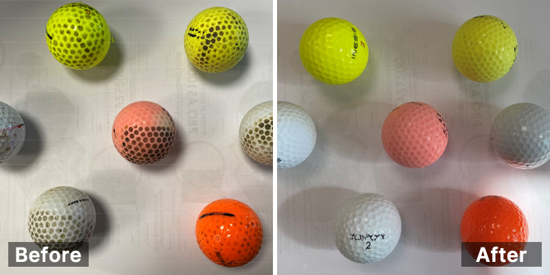 golf ball cleaning with skymen ultrasonic cleaner before and after